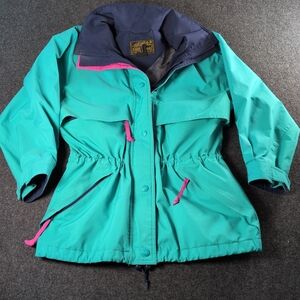 Vintage 80s Eddie Bauer Gore-Tex Teal Blue Hooded Waterproof  Coat